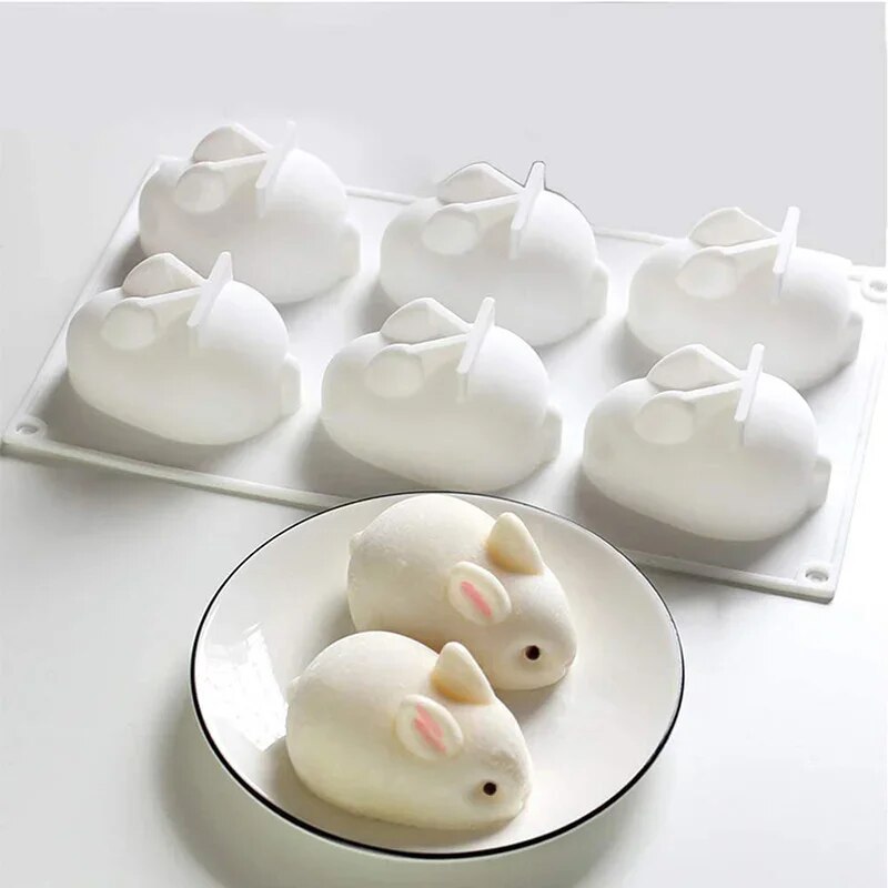 Bunny Cake Mold - แม่พิมพ์กระต่ายซิลิโคน แม่พิมพ์ฟองดองท์รูปกระต่าย 6 ช่อง สำหรับทำมูส เค้ก
