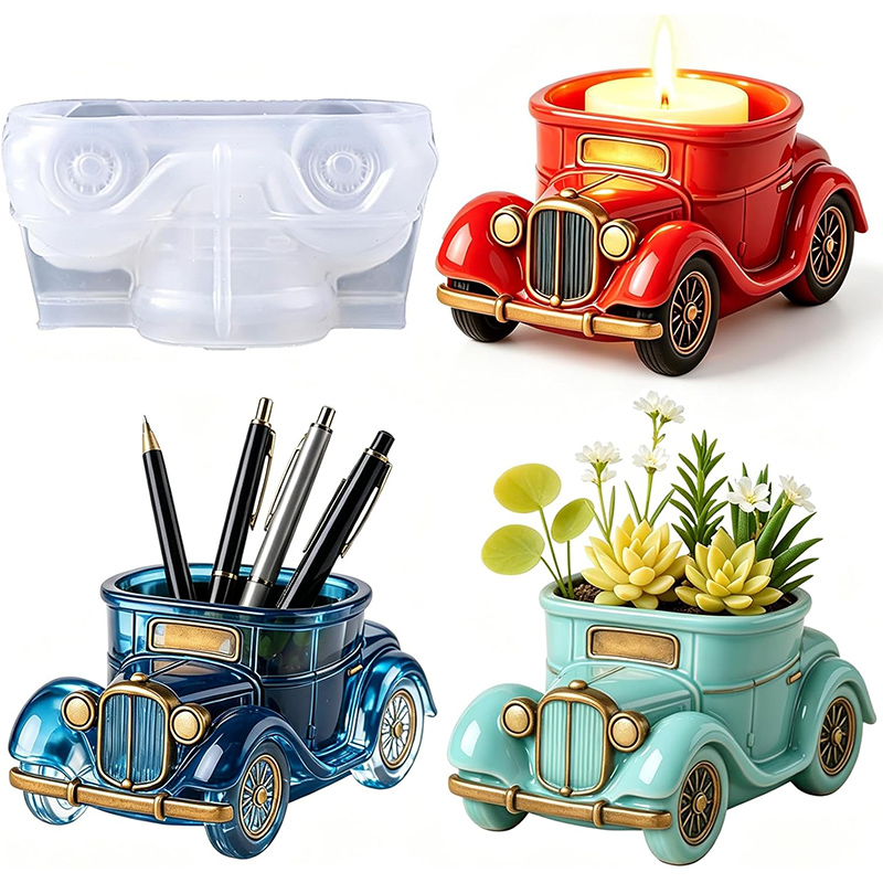 Potsticker Mold - แม่พิมพ์ซิลิโคนรูปรถบัสวินเทจ 3 มิติ สำหรับทำกระถางต้นไม้จิ๋ว DIY กระถางดอกไม้